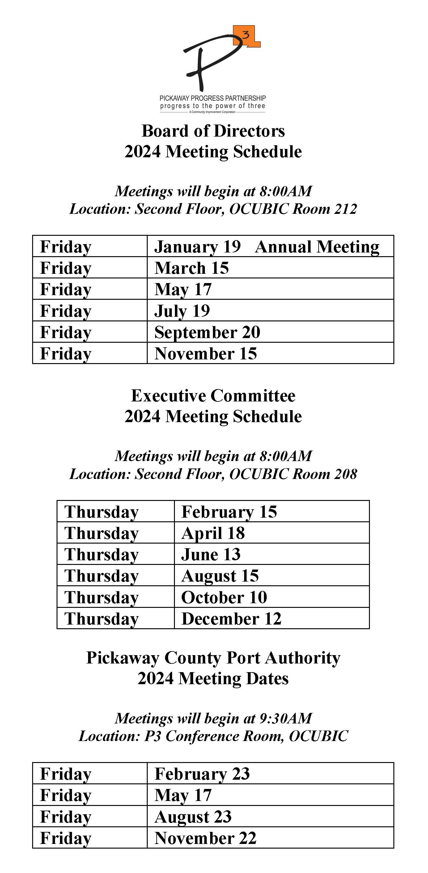 2024 Meeting schedule