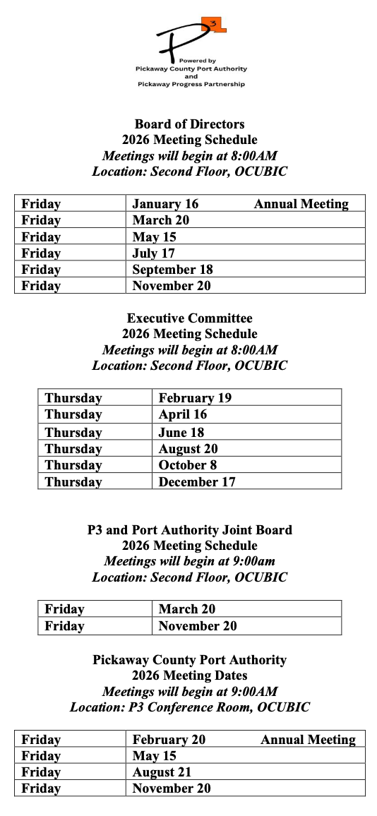 2026 P3 board meeting schedule