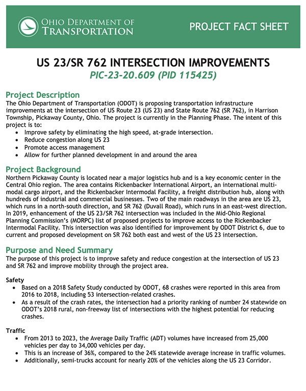 US 23/SR 762 INTERSECTION IMPROVEMENTS
